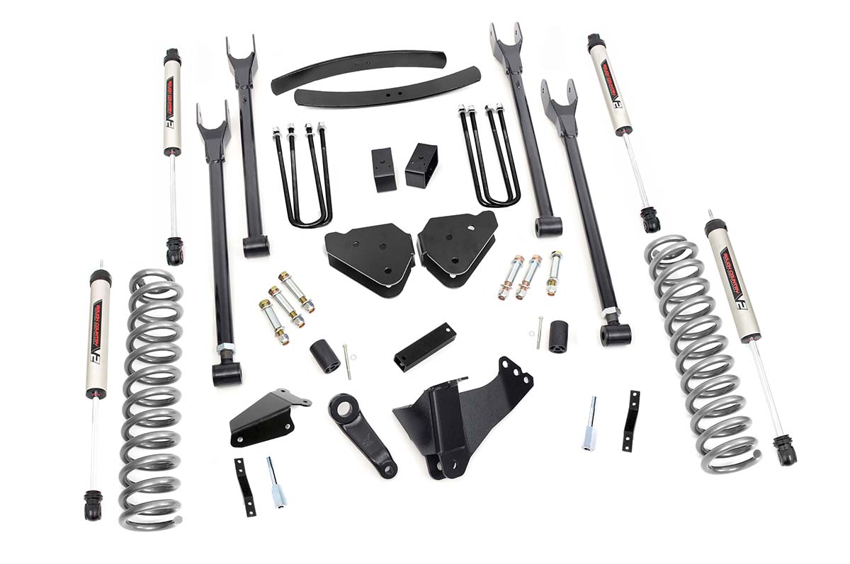 Ford F-350 Super Duty Suspension Lift Kit - Rough Country - 6 Inch, Gas, 4 Link, OVLDS, V2 - '05-'07